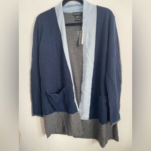 NWT 🆕 Stitch Fix 100% Cashmere Colorblock Open Front Cardigan - L Large